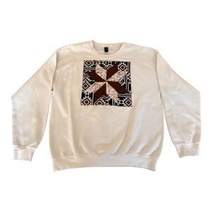 Gildan White Sweatshirt with Brown Geometric Design